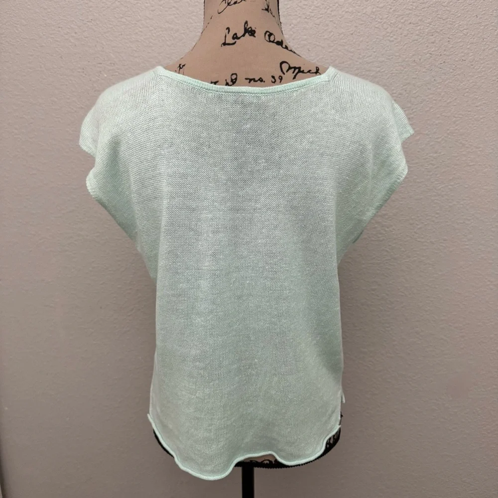 Eileen Fisher Aurora Green Organic Linen Knit Crop Sweater Top Size Petite Small - Picture 6 of 11